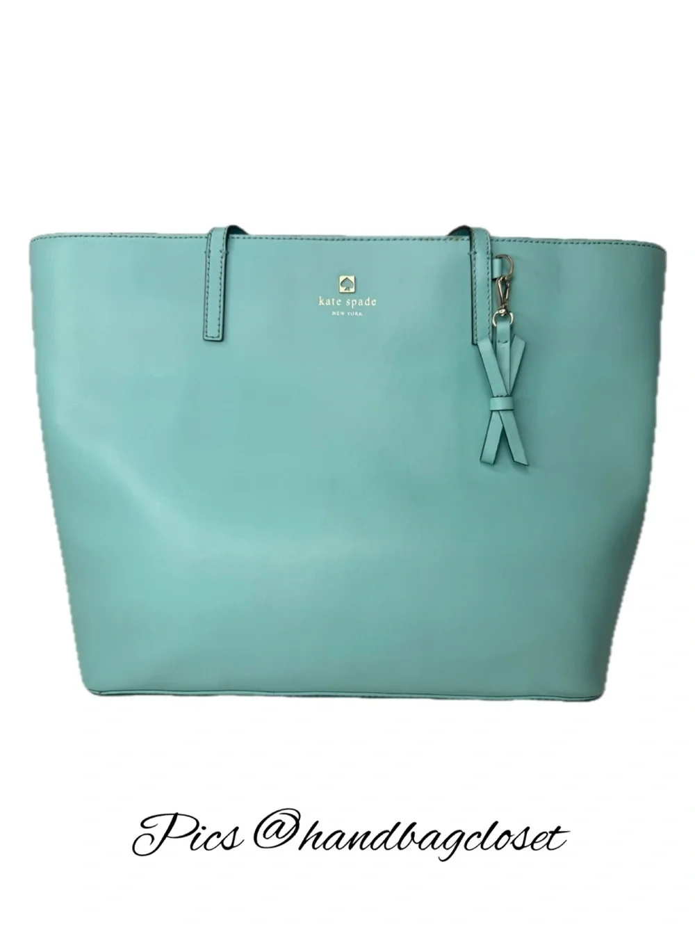 Kate Spade Sawyer Street Green-Blue Maxi Shoulder Bag/Tote Smooth Leather W/Bow